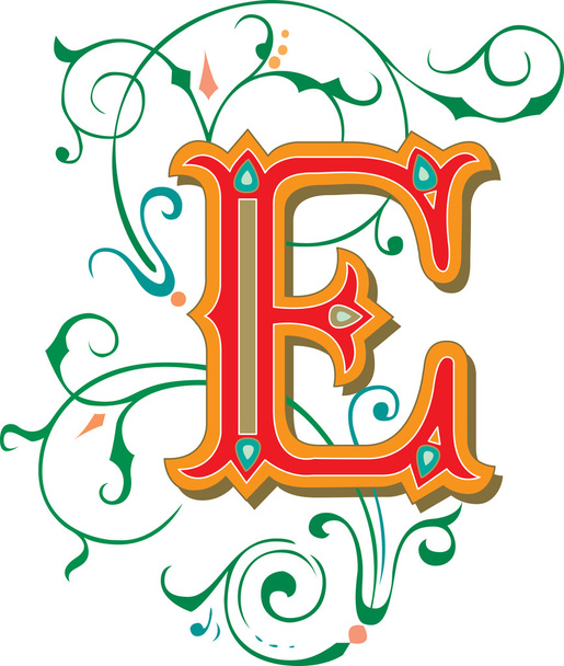 Alfabetos ingleses bellamente decorados, letra E
 - Vector, Imagen
