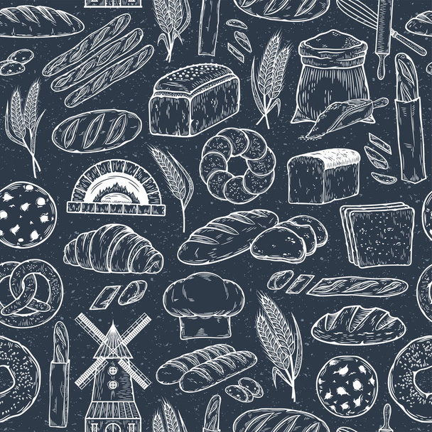Retro style bread and bakery seamless pattern or background - Vector, Image