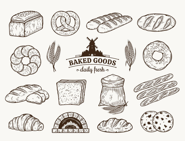 Sammlung handgezeichneter Brot- und Bäckereisymbole von Vector - Vektor, Bild