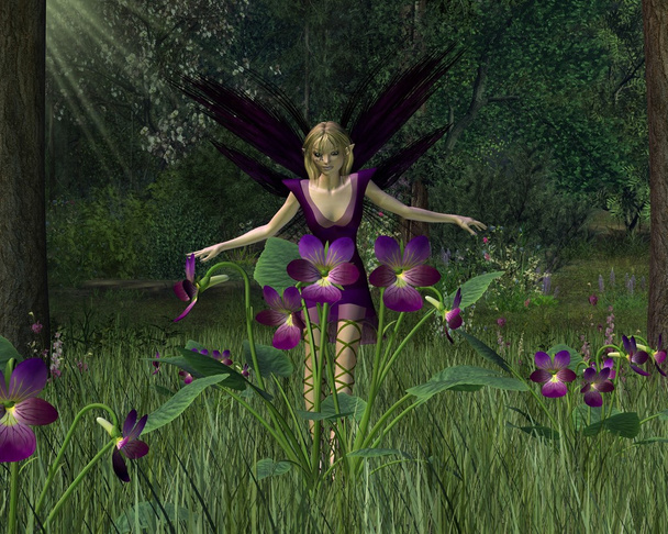 Violet Fairy in Spring Woodland - Photo, Image