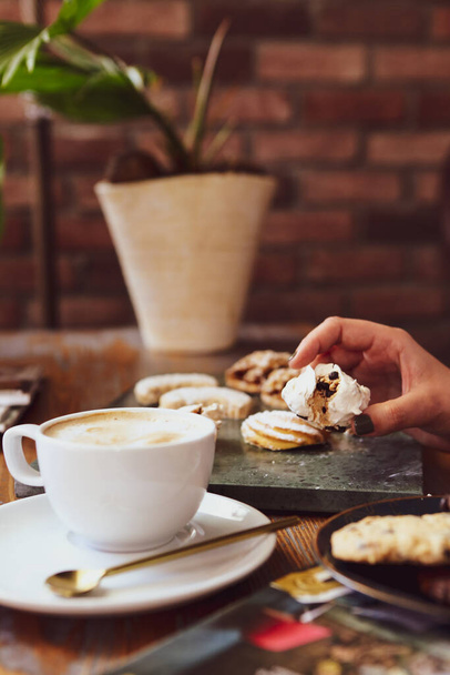 Glass of filter coffee with delicious cookies - Photo, Image