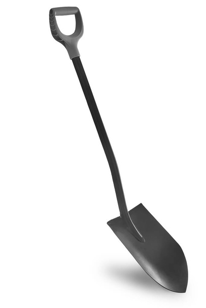 Стальная штыковая лопата для раскопок в саду и огороде на белом фоне. Вид спереди. - Фото, изображение
