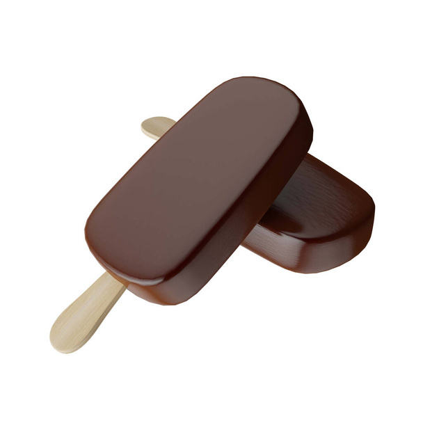 Chocolate popsicle ice cream isolated on white background 3D rendering - Фото, изображение