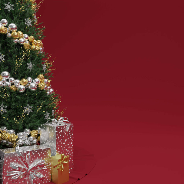 3D vykreslování vánoční strom na červeném pozadí - Fotografie, Obrázek