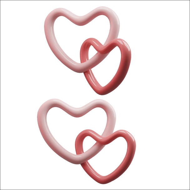 Realistic 3D hearts pinned together, set. Happy symbol of Valentine's Day, object of romantic love. Holiday celebration, wedding invitation, greeting card design vector Illustration on a white background - Vektor, obrázek