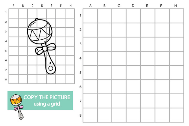 Vector illustration of grid copy picture educational puzzle game with doodle maracas - Vector, Image