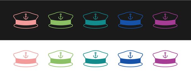 Set Captain hat icon isolated on black and white background. Vector - Vector, Image