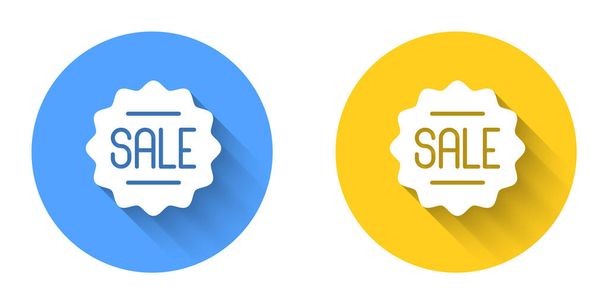 White Price tag with an inscription Sale icon isolated with long shadow background. Badge for price. Promo tag discount. Circle button. Vector - Διάνυσμα, εικόνα