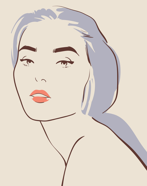 beautiful woman face hand drawn vector illustration - Vector, Image