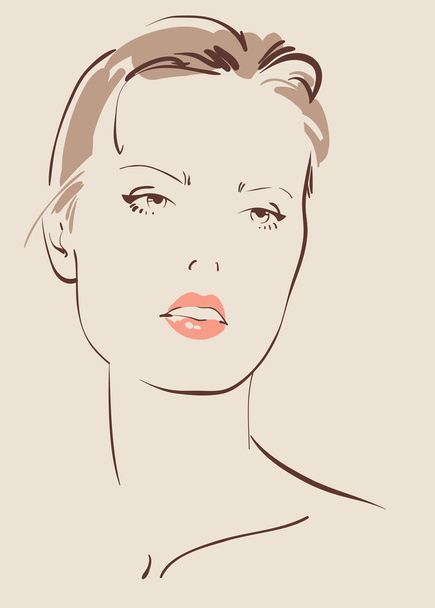 Beautiful woman face hand drawn vector illustration - Vector, Image
