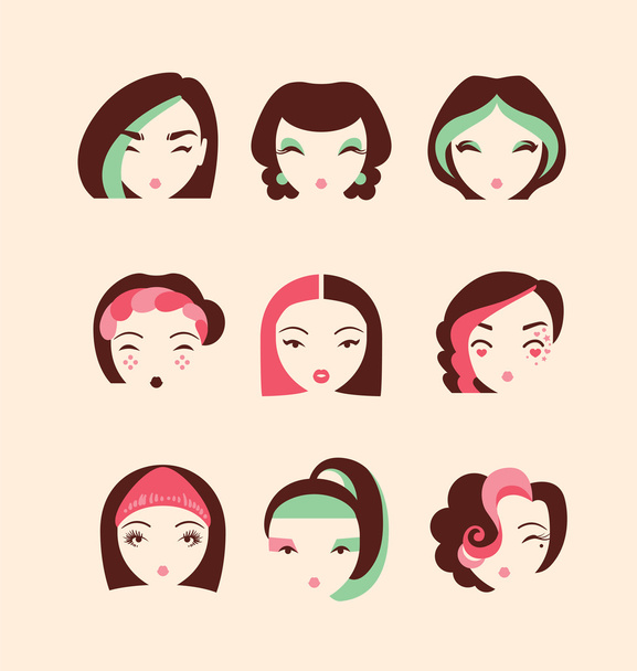 fashion girls with make up and hairstyles - Vector, Image