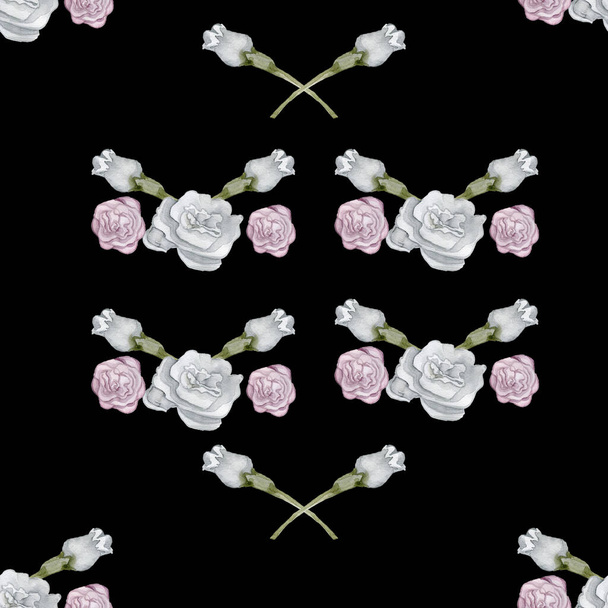 Vzor digitální papír růže pupeny kvetoucí akvarel ručně - Fotografie, Obrázek