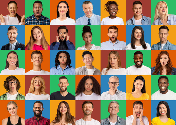 Коллаж разных людей, выражающих разные эмоции - Фото, изображение