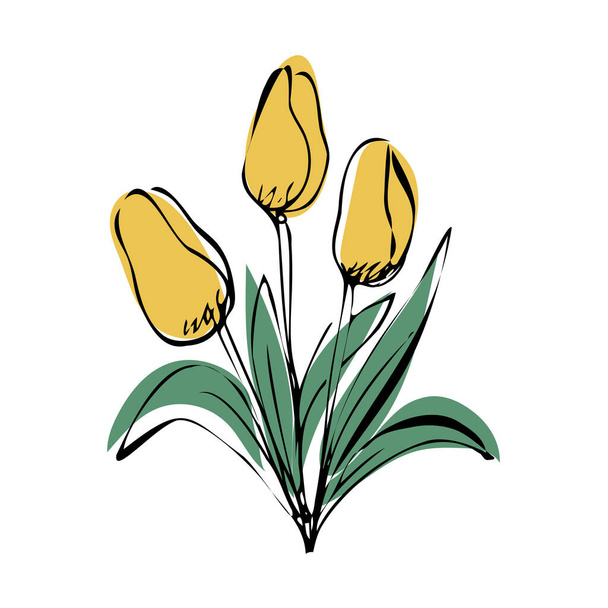 Spring flowers yellow tulips in a bouquet - Vector, Image
