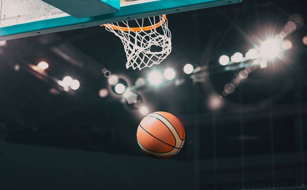 баскетбольний м'яч в обручі
 - Фото, зображення