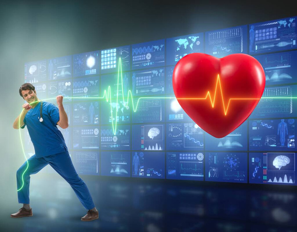 Cardiologista no conceito de telemedicina com batimento cardíaco - Foto, Imagem