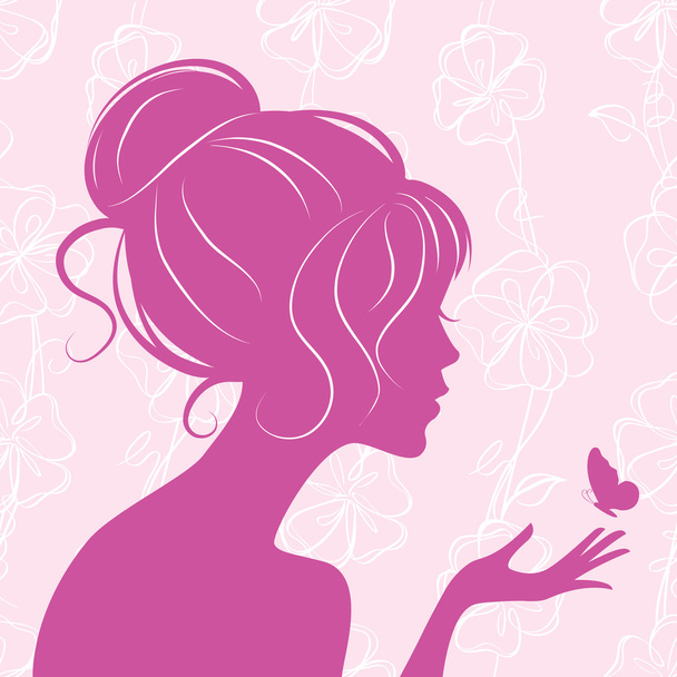 Beauty girl silhouette with butterfly - Vector, Image