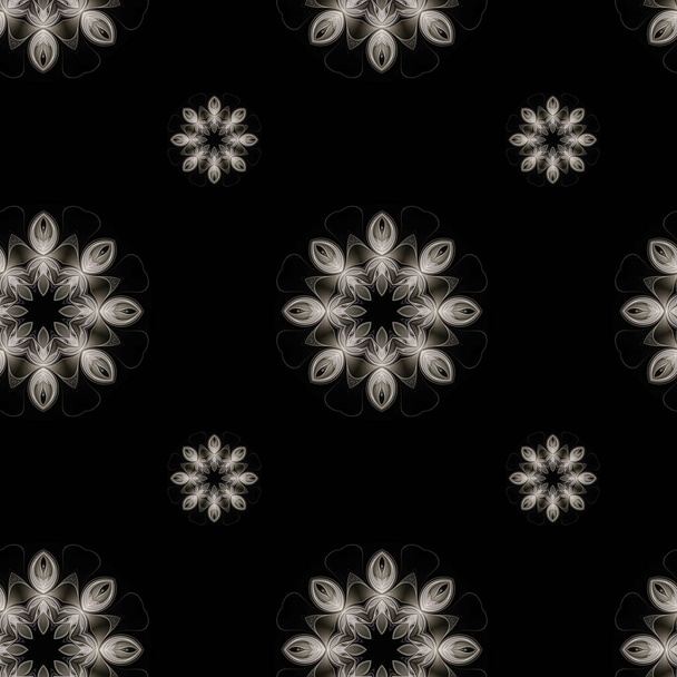 Seamless abstract silver fractal pattern on black background - Photo, image