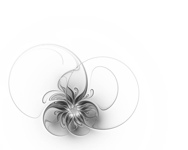 Black and white fractal flower on a light background. Copy space - Fotó, kép