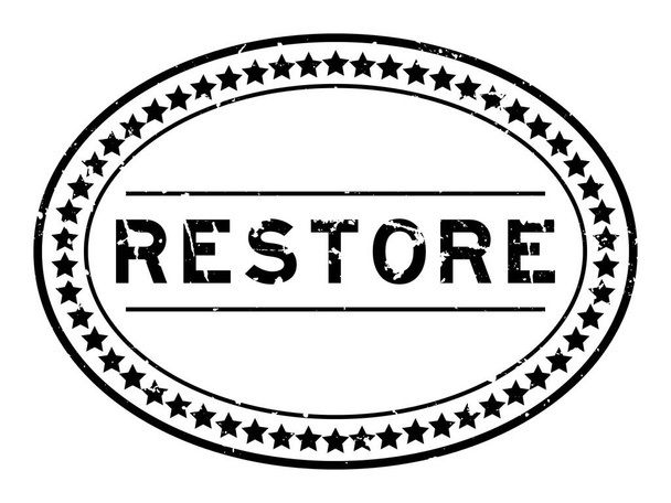Grunge preto restaurar palavra oval selo de borracha no fundo branco - Vetor, Imagem