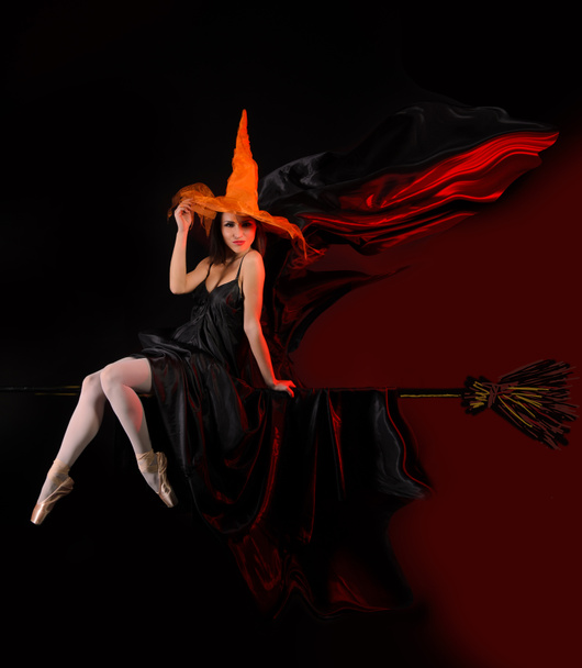 Halloween sorcière sur balai
 - Photo, image