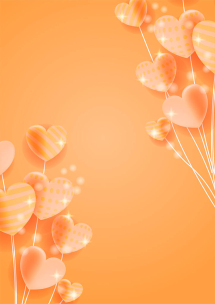 Happy Valentine's Day banner. Urlaub Hintergrunddesign mit großem Herz aus orangefarbenen Origami-Herzen auf schwarzem Stoffhintergrund. Horizontales Plakat, Flyer, Grußkarte, Header für Website - Vektor, Bild