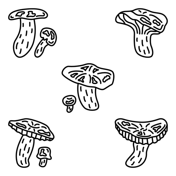 Cogumelo Russule, um cogumelo florestal comestível. Conjunto de ícones vetoriais, contorno, isolado - Vetor, Imagem