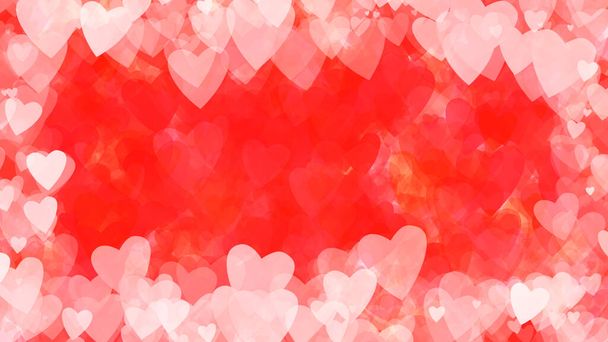 Muitas marcas de coração rosa desenhadas em um espaço horizontalmente longo - Foto, Imagem