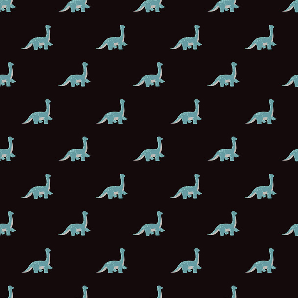 Cute brachiosaurus seamless pattern. Funny children dinosaur sketch. Repeated texture in doodle style for fabric, wrapping paper, wallpaper, tissue. Vector illustration. - Vector, Image