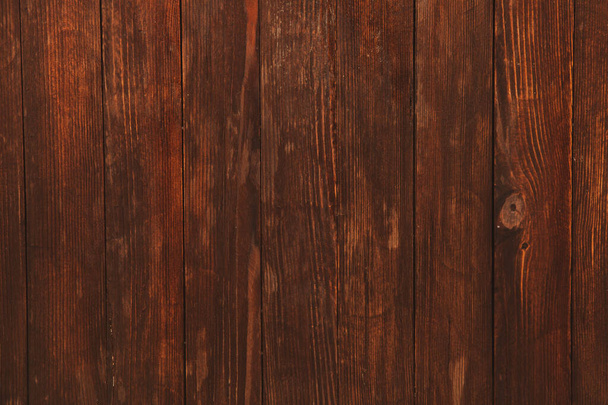 Vintage brown wood background texture with knots and nail holes. Old painted wood wall. Wooden dark horizontal boards - Photo, image