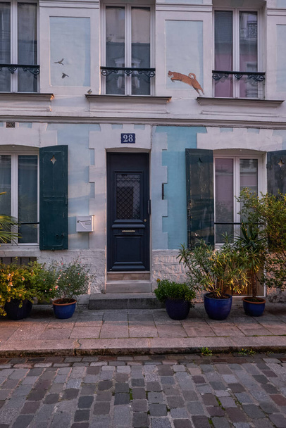 Rue Cremieux 'nun Renkli Evleri - Paris, Fransa' da küçük bir cadde - Fotoğraf, Görsel