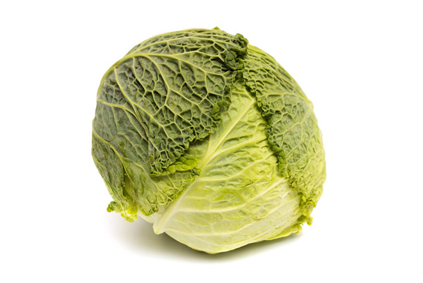 Savoy Cabbage head Isolated on white background. Fresh ripe savoy cabbage. - Zdjęcie, obraz