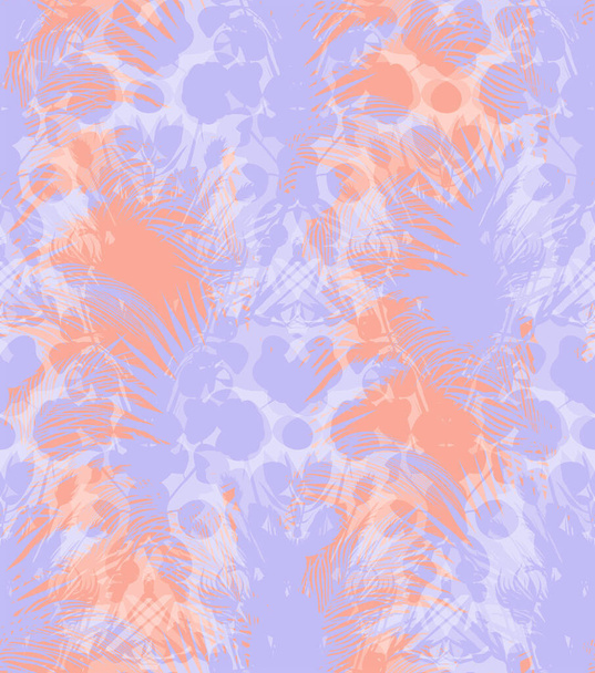 A mix of tropical silhouettes of palm leaves and flowers in pastel purple and orange hues - Photo, Image