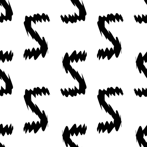 白い背景に黒いアルファベットの文字。シームレスな抽象ベクトル幾何学的パターン。ギフト包装紙、ベッドシート、インテリアに最適です。学校と学習のテーマ. - ベクター画像