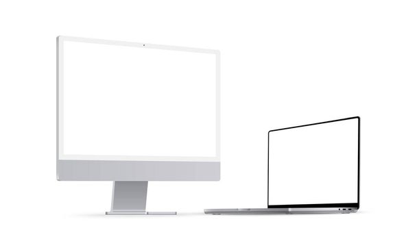 Computer Monitor and Laptop Mockups With Perspective Side View. Showcase Your Website Design Project in Modern Style. Vector illustration - Wektor, obraz