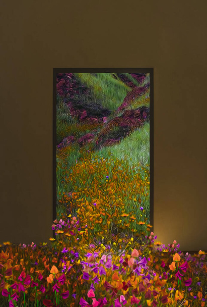 Living picture with flowers.  3D illustration. Imitation of oil painting. - Foto, Imagen