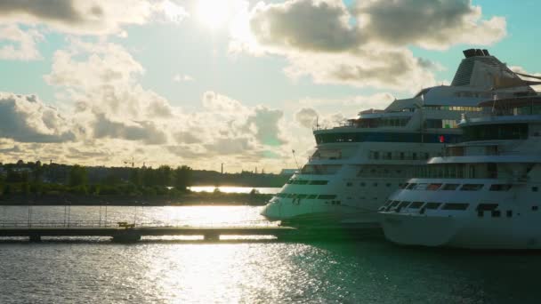 Two cruise ships in the port of Tallinn, Estonia. - Video