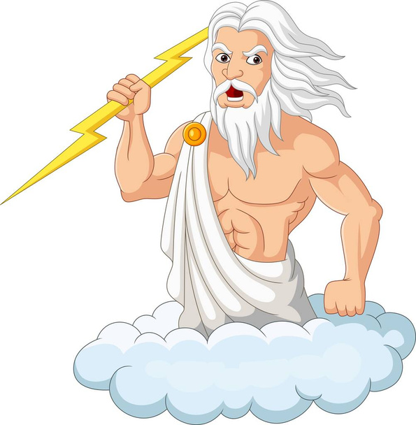 Bir şimşek tutan Karikatür Zeus 'un vektör çizimi - Vektör, Görsel