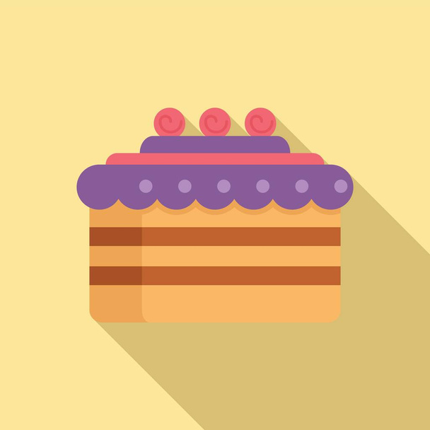 Chocolate cake icon flat vector. Happy birthday - Вектор,изображение