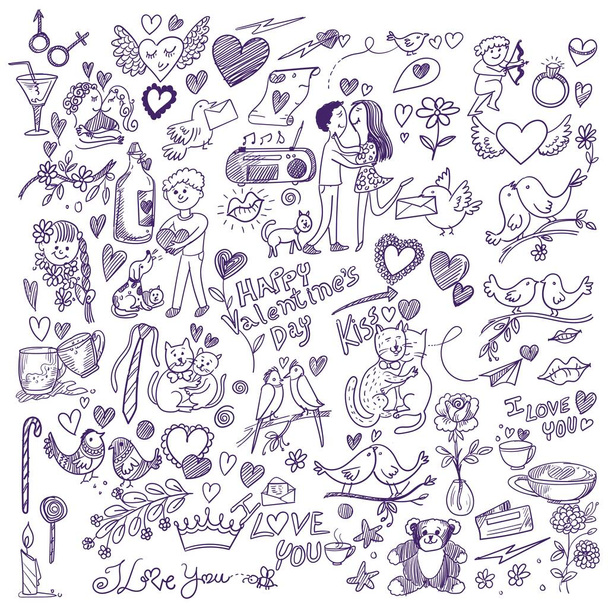 Desenho à mão Dia dos Namorados scrapbook página doodle sketch - Vetor, Imagem