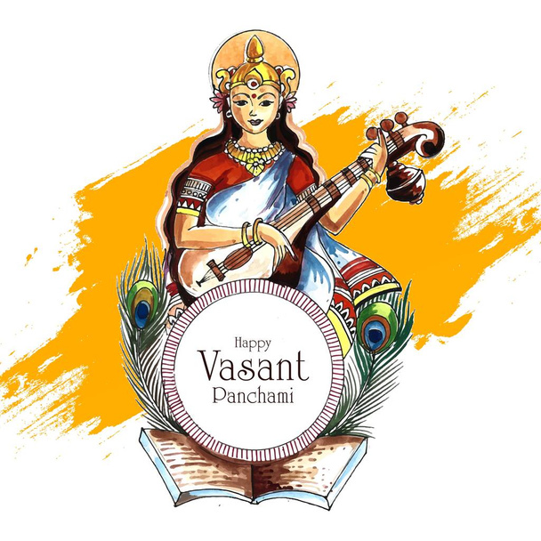 Belle fête indienne Vasant Panchami sur fond religieux indien Saraswati Maa - Vecteur, image