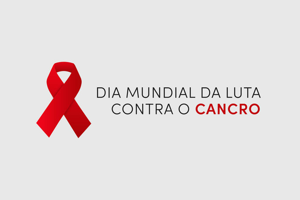 Dia Mundial da Luta contra o Cancro. (Traduzione: Giornata Mondiale del Cancro), il 4 febbraio. Nastro Cancro simbolo - Foto, immagini