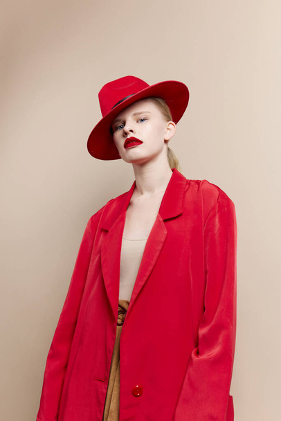 pretty woman with  red lipsposing in studio. High quality photo - Valokuva, kuva