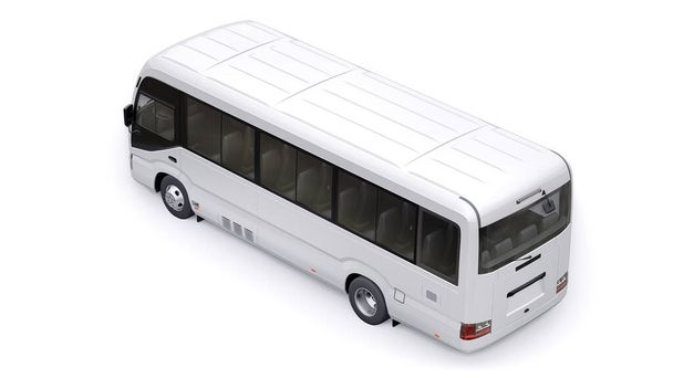 Белый маленький автобус для городских и пригородных поездок. Автомобиль с пустым корпусом для дизайна и рекламы. 3d иллюстрация. - Фото, изображение
