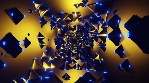3D Render. Abstrato interior sci-fi corredor nave espacial com néon azul brilhando reflexos de luzes de tubo. Projeto futurista nave espacial fundo interior - Foto, Imagem