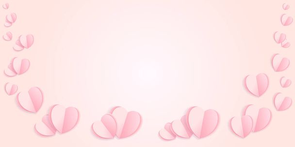 Paper elements in shape of heart flying on pink background. Vector symbols of love for Happy Women's, Mother's, Valentine's Day, birthday greeting card design - Vector, Image