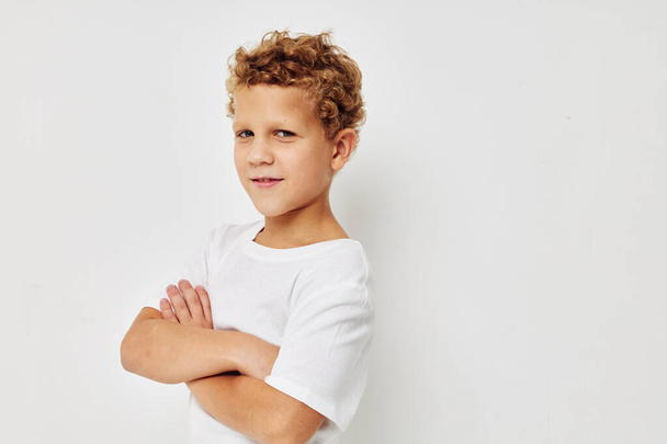 Cute little boy smile in white t-shirt childhood unaltered - Foto, Imagem