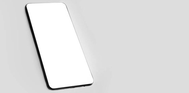 Leere weiße Bildschirm Mobiltelefon auf grauem Hintergrund. - Foto, Bild
