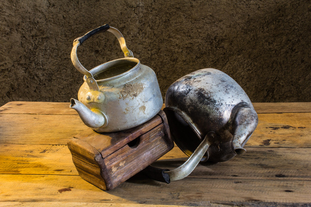 Still life old classic kettle with Old chest - Photo, Image