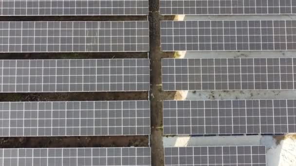 4Kは太陽光発電所の太陽電池の上を移動する無人機によって。太陽光によるエネルギー発電によるグリーンエネルギーの持続可能性の概念. - 映像、動画